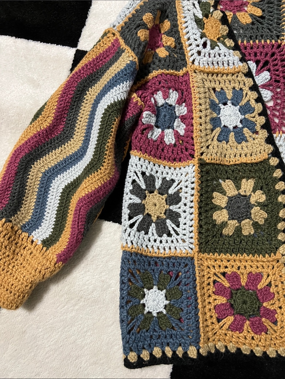 Multi-Color Crochet Patchwork Cardigan Sweater - Women - Picture 3 of 5